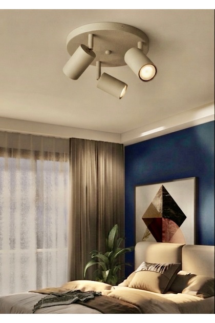 Üçlü Mat Bej Krem Renk 3'lü Hareketli Led Spot Tavan Avize Os ram LED Ampullü GU10 Duy Ampül Renk Seçenekli 2700K sarı 3000K günışığı 4000K ılık beyaz 6500K beyaz Modern Led Spot Lamba