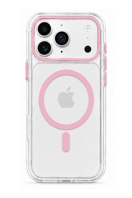 Transparent protective with colored frame compatible with iPhone 17 Pro Max With MagSafe - Pink