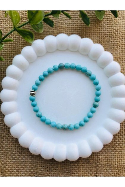 Both Bracelet and Prayer Beads, 33 Pieces, 6 mm Turquoise, Turquoise Natural Stone, Flexible String.