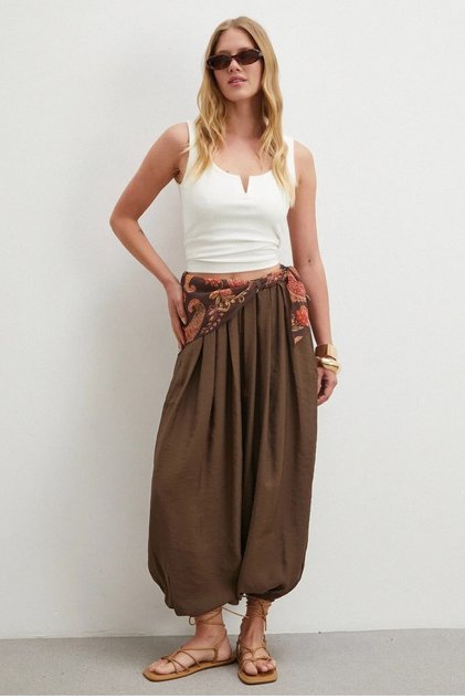 Women's High Waist Shalwar Trousers with Paisley Pattern Loose Summer Pants