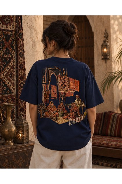 Unisex Oversize Anatolian Kilim Patterned Premium Cotton T-Shirt – Vintage Ethnic Graphic Printed Streetwear Casual T-Shirt