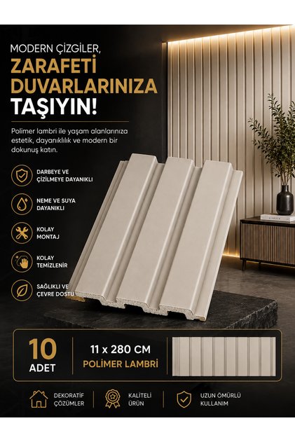 Polimer Duvar Paneli ve Duvar Lambrisi ve Vestiyer Tv Ünistesi Dekoratif Paneli 11 X280 (10 ADET) vizon renk