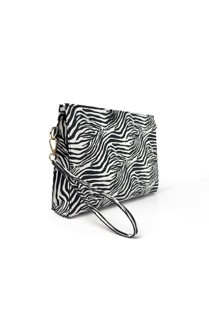 Sasha Zebra Patterned Faux Leather Clutch Women's Portfolio Handbag