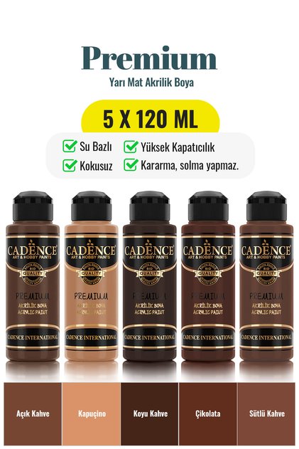 5x120 Premium Akrilik Boya Seti - Gurme Kahve ve Toprak Tonları Renkleri