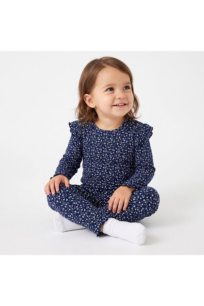 HelloBaby Kız Bebek Bluz-Tayt Çiçek Baskılı Bisiklet Yaka Long Sleeve Reçme