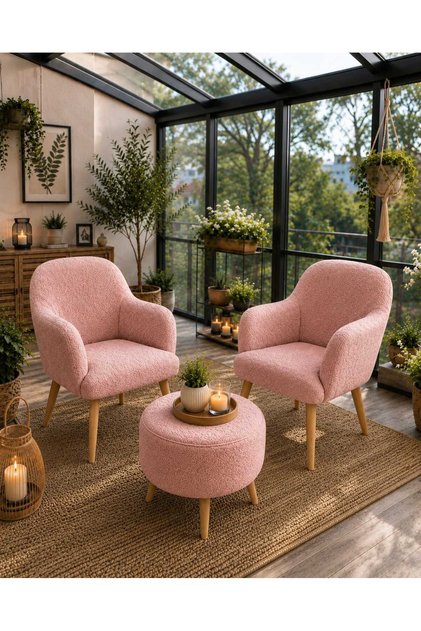 ELORA Berjer Koltuk Takımı Çay Seti Balkon Salon Bahçe Çay Seti Berjer 3 lü Takım 2 ADET KOLTUK 1 ADET PUF GÜLKURUSU