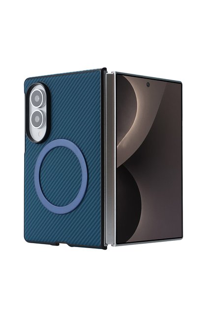 Galaxy Z Fold 8 Blue High End Carbon Fiber Texture Leather Phone Case For Fold 8 For MagSafe Wirel