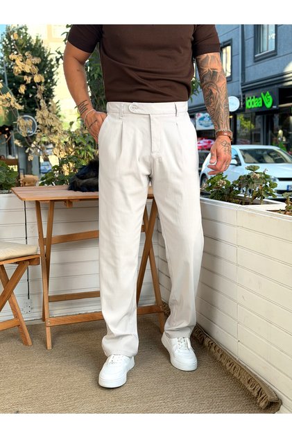 Pantaloni din bumbac cu detaliu de curea plisată