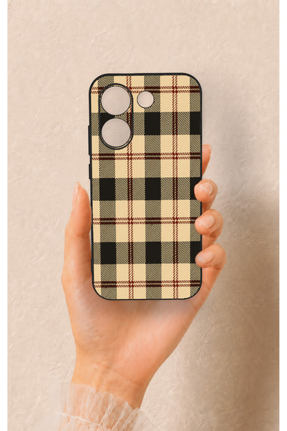 Poco X8 Pro Compatible Cream Plaid Pattern Silicone Case