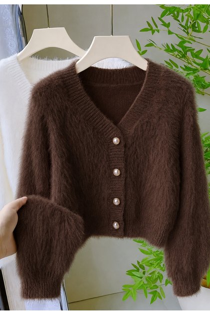 Women's Plush Furry Soft Buttoned V-Neck Cardigan