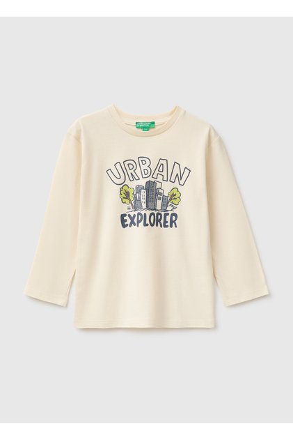 Boy's Cream Long Sleeve T-Shirt with Front Print