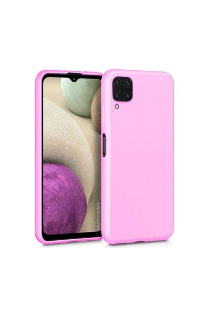 Samsung Galaxy A12 Compatible Silicone Case - Pastel Color Tone Flexible Cover with Camera Protection - Pink