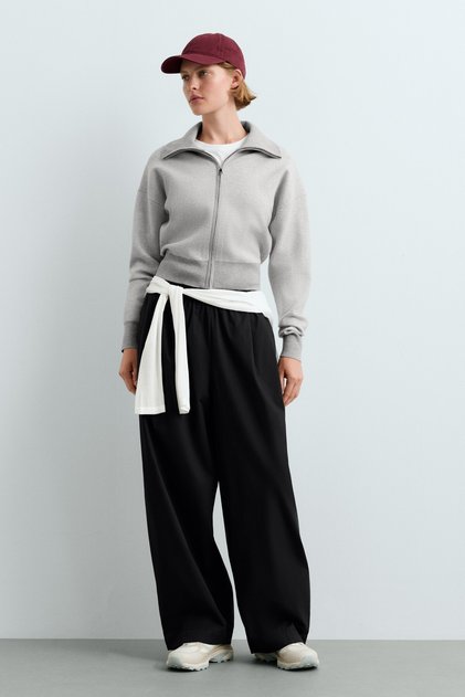High neck contrast knit jacket