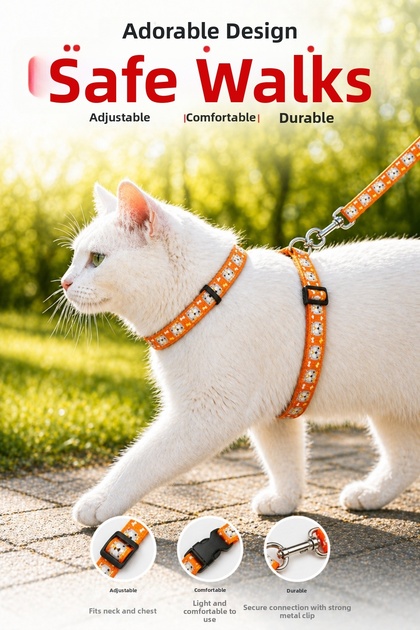 Cat Collar Adjustable Size Cat Walking Collar 1.20m