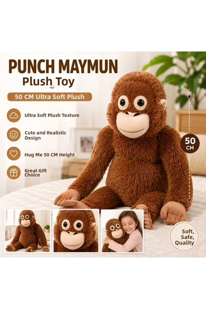 Cute Punch Monkey Plush Toy 50 cm Ultra Soft Large Size Cuddly Brown Plush