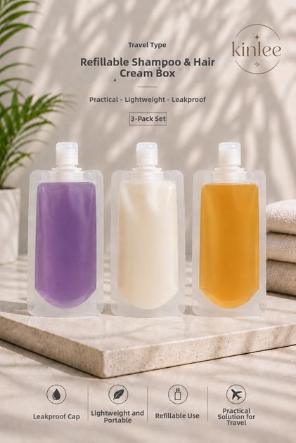 Travel Type Refillable Shampoo, Shower Gel and Conditioner Carry Bottle Set of 3 – Leak-Proof Collapsible Cosmetic Travel Container