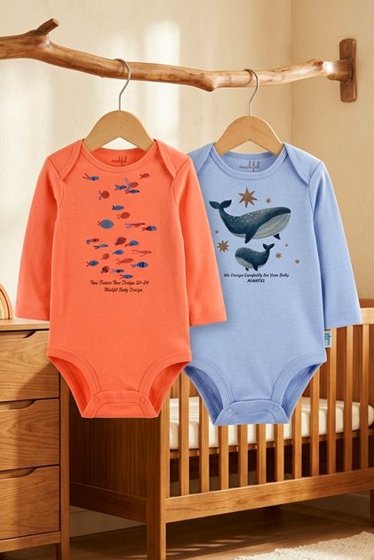 2-Piece 100% Cotton Organic Printed Snap Fastener Baby Bodysuit