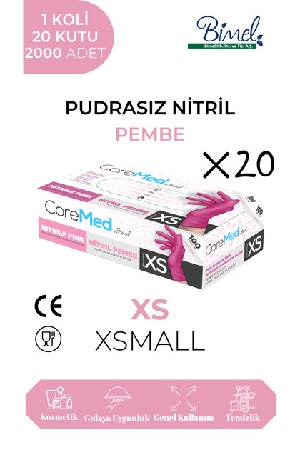 Pink Nitrile Exam Gloves Powder Free 1 Box 20 Pack - Xsmall