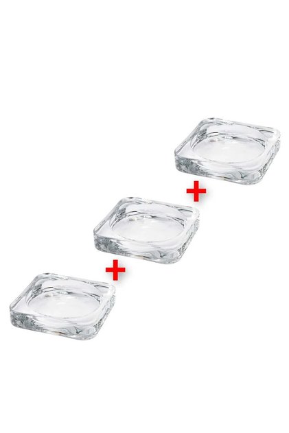3 Adet Blok Mum Tabağı 10x10x1,5 Cm 3'lü Set Şeffaf Cam Mumluk Mum Altlığı