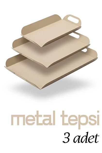 Metal Presentation Tray Set, Soft Colors, Modern Tea and Coffee Presentation Tray, 3 Piece Set (Brown-Brown-Brown)