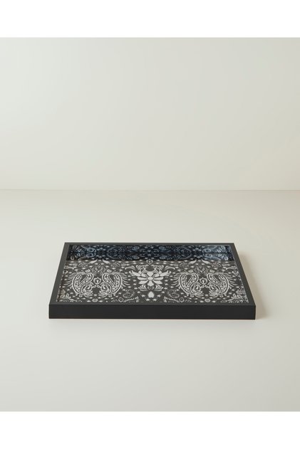 صينية زجاجية مزخرفة من سولين 30x42 سم أسود - أبيض