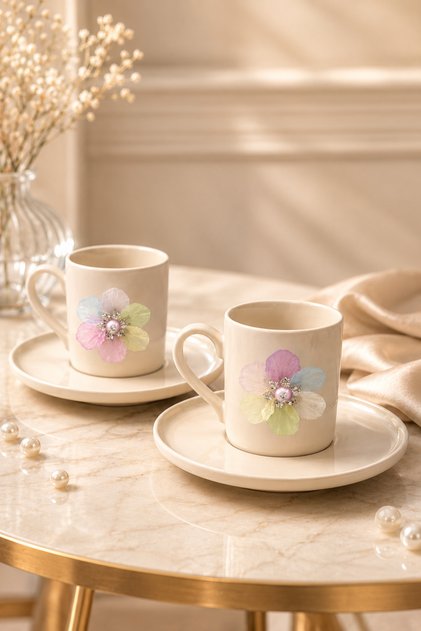 2 Li Porcelain Colorful Lotus Flower Coffee Cup Set 100ml