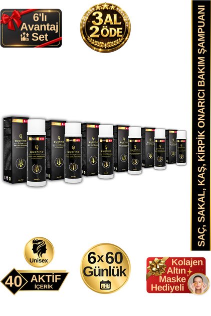 Quarine Repair Shampoo - 6-Piece Advantage Set (Anti-Hair Loss 6-Month Hair and Beard Treatment)