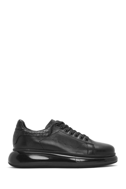 Derimod Erkek Siyah Bağcıklı Hakiki Deri Casual Sneaker,Kışlık