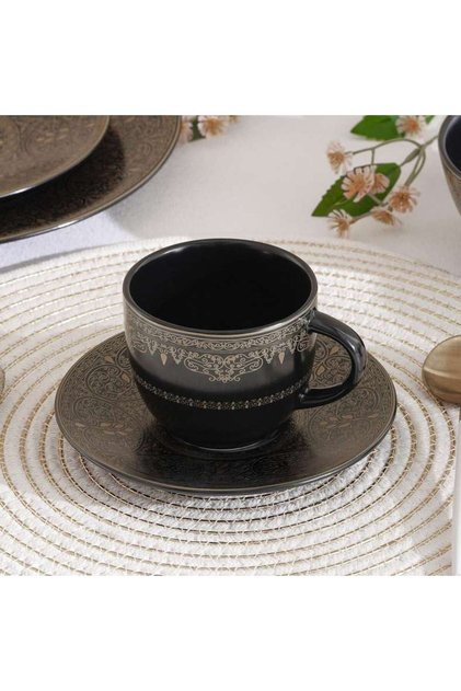 Gilded Filigree Stoneware Tea Cup & Saucer 250ml -black