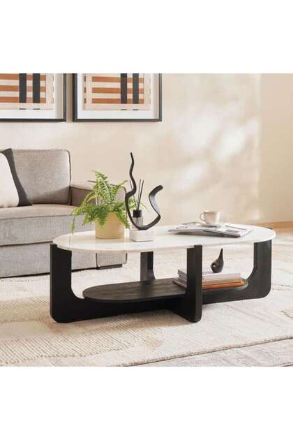 Tansy Coffee Table Marble Top - White Black ~ White