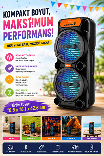 Zineets Işıklı Büyük Boy Party Box Bluetooth Hoparlör Taşınabilir