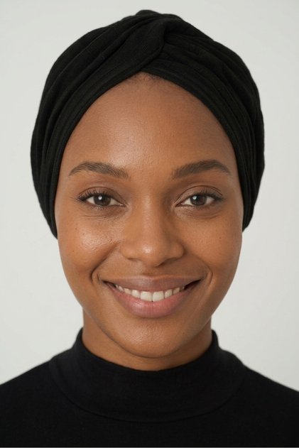 Crossed Combed Cotton Lined Black Ready-To-Wear Turban Hijab Pool Cap Suitable for Medical Use