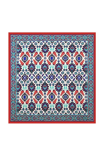 Red Flower Pot Tile Tulip Pattern Silk Scarf