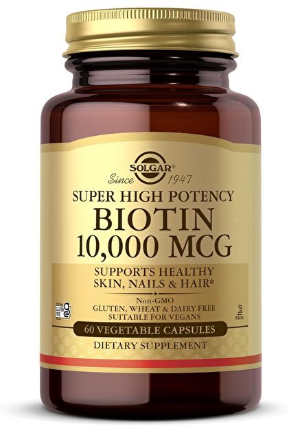 Biotin 10,000 mcg Super High 60 Vegetable Capsules Supports Healthy Skin, Nails, and Hair
