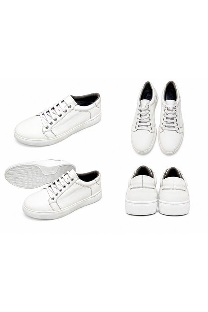 casual lace-up sneaker made of genuine leather - White