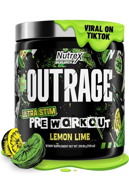 Nutrex Outrage Ultra High Stim Preworkout 400mg Caffeine, L-Citrulline, Creatine Extreme Energy (30 Servings, Lemon Lime)