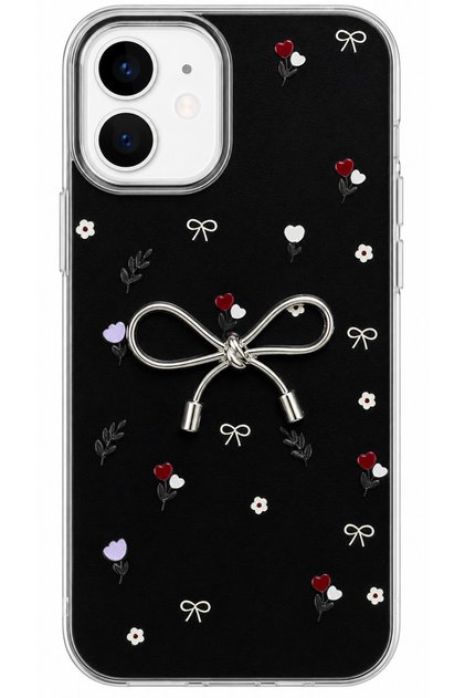 iPhone 11 Case with Marbling Effect, 3D Bow and Floral Pattern, Raised Camera Cover