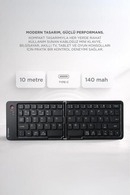 Torima Kablosuz Klavye Bluetooth Katlanabilir Şarjlı Mini Klavye