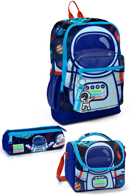 Kids Cobalt Blue Astronaut Patterned 3-Piece School Bag Set SET0123724