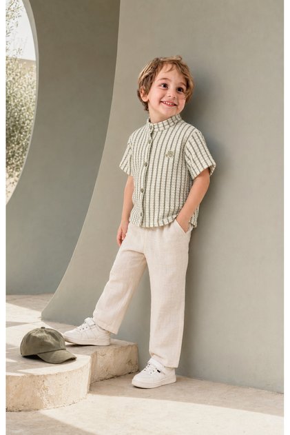 Boy's Striped Knitwear Shirt Pants 2-Piece Set 3712