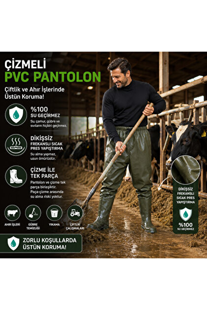 Su Geçirmez Çizmeli PVC Pantolon, Avcı Balıkçı, Çiftçi, Bahçe Tarla Sulama %100Su Geçirmez Dikişsiz