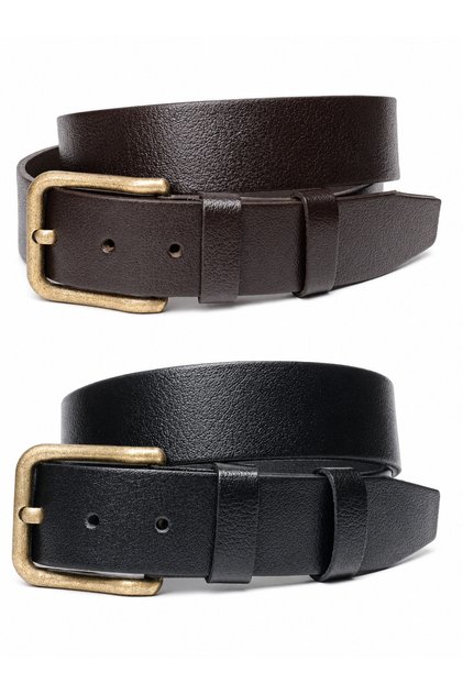 2-Piece Genuine Buffalo Leather Antique Yellow Buckle Men's Belt 4cm