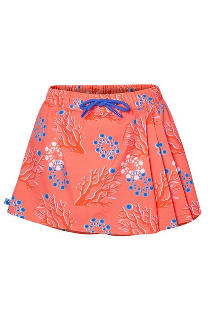 Coral Glow Women’s Skort – Elastic Waist with Drawstring, Pink Summer Print, Soft Fabric