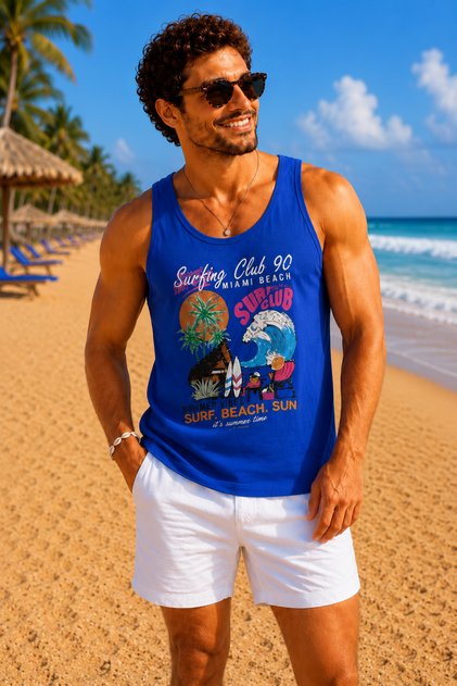 Men's Beach Themed Printed Tank Top