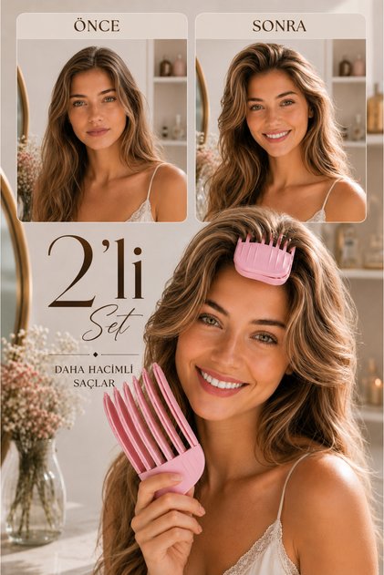 Unisex Pembe Kabarık Saç Kaldırma Kök Volüm Isısız Şekillendirici Tarak Perçem Hacim Verici Kore Klips Saç Aksesuar İz Bırakmaz 2 'li Set