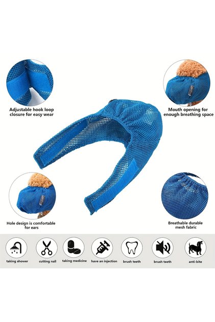 S Blue Adjustable Comfortable Cat Muzzle Breathable Mesh, Perfect Grooming Accessory, Safety Protect