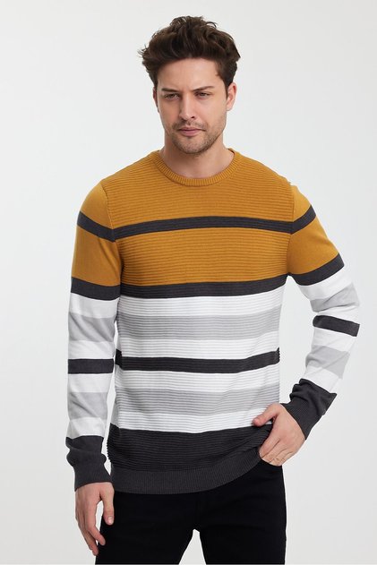 Crew Neck Color Blocked Men's Sweater (E23-6710)