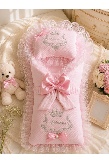 Newborn Pink Lace 3-Piece Baby Changing Mat - Swaddled Padded Baby Bed - My Princess
