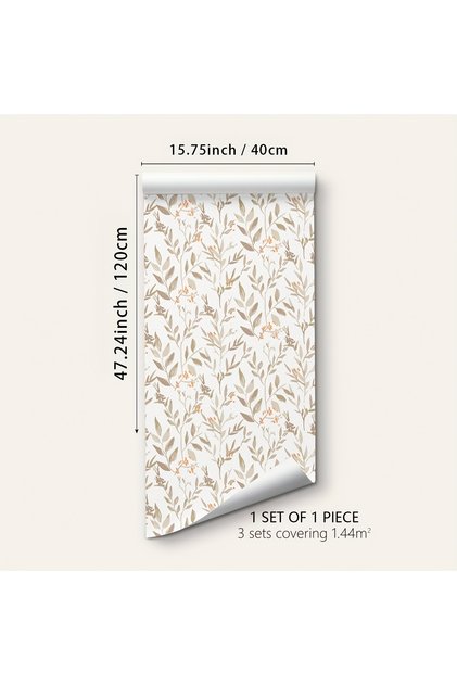 QZ-40120-153-CC 1 Roll of Brown Plant Leaves Small Fresh Moisture-Proof Thickened Wallpaper Self-Adh