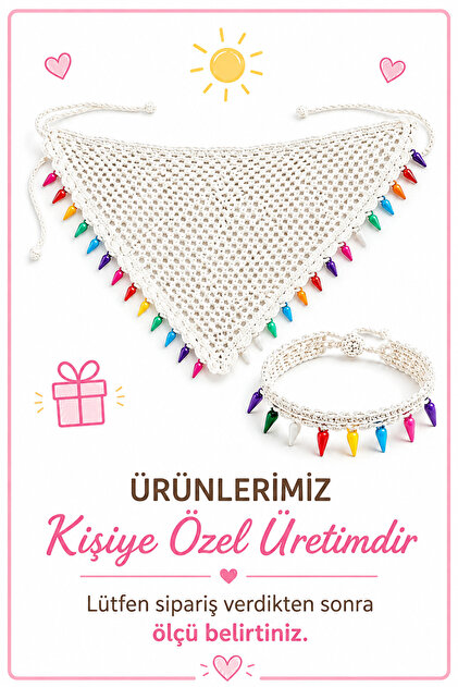 Kadın El Örgüsü Üçgen Bandana Halhal ayak bilekliği Hediyeli Bohem Yazlık Saç Bandanası Plaj Tatil Festival Aksesuarı